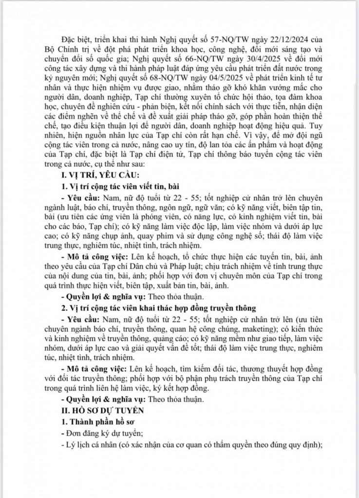 Thông báo về việc tuyển cộng tác viên