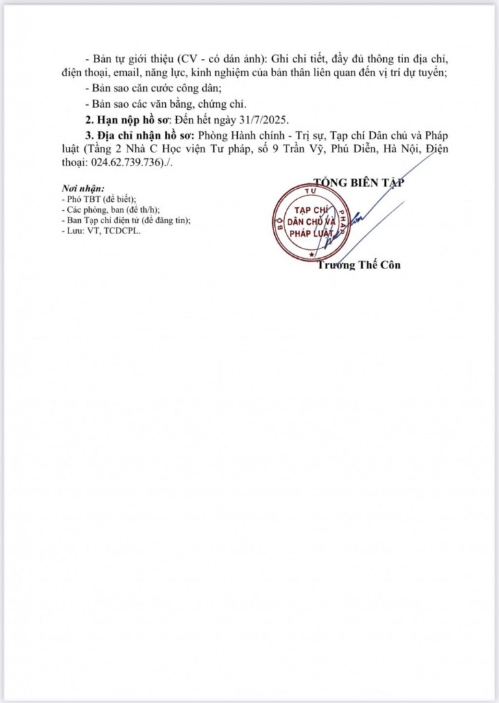 Thông báo về việc tuyển cộng tác viên