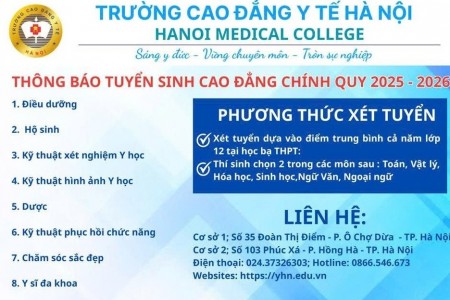 Trường Cao đẳng Y tế Hà Nội thông báo tuyển sinh