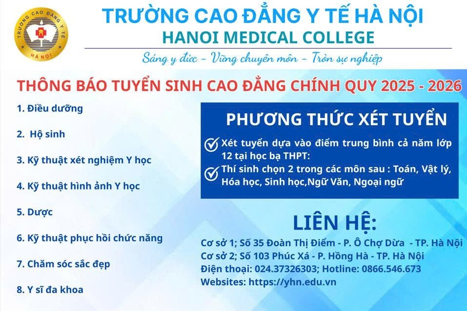 Trường Cao đẳng Y tế Hà Nội thông báo tuyển sinh Trường Cao đẳng Y tế Hà Nội thông báo tuyển sinh