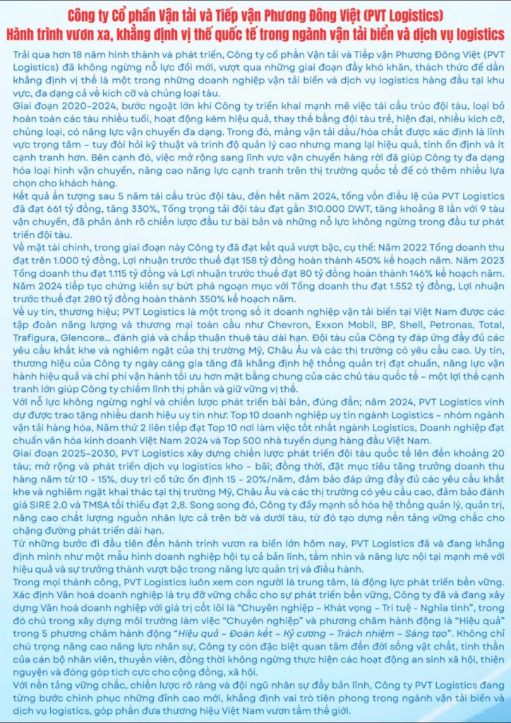 Công ty Cổ phần Vận tải và Tiếp vận Phương Đông Việt Công ty Cổ phần Vận tải và Tiếp vận Phương Đông Việt