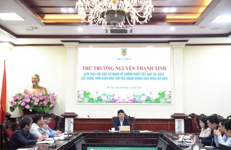 Thứ trưởng Bộ Tư pháp Nguyễn Thanh Tịnh làm việc với các cơ quan về thống nhất kết quả rà soát, cắt giảm, đơn giản hóa thủ tục hành chính dựa trên dữ liệu
