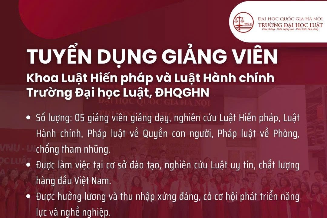 Tuyển dụng giảng viên Khoa Luật Hiến pháp và Luật Hành chính - Trường Đại Luật, ĐHQGHN