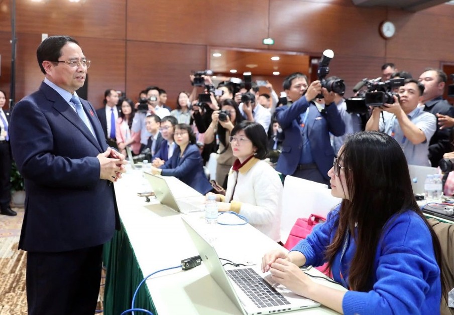 Thủ tướng Phạm Minh Chính thăm hỏi, động viên đội ngũ báo chí tại Đại hội XIV của Đảng