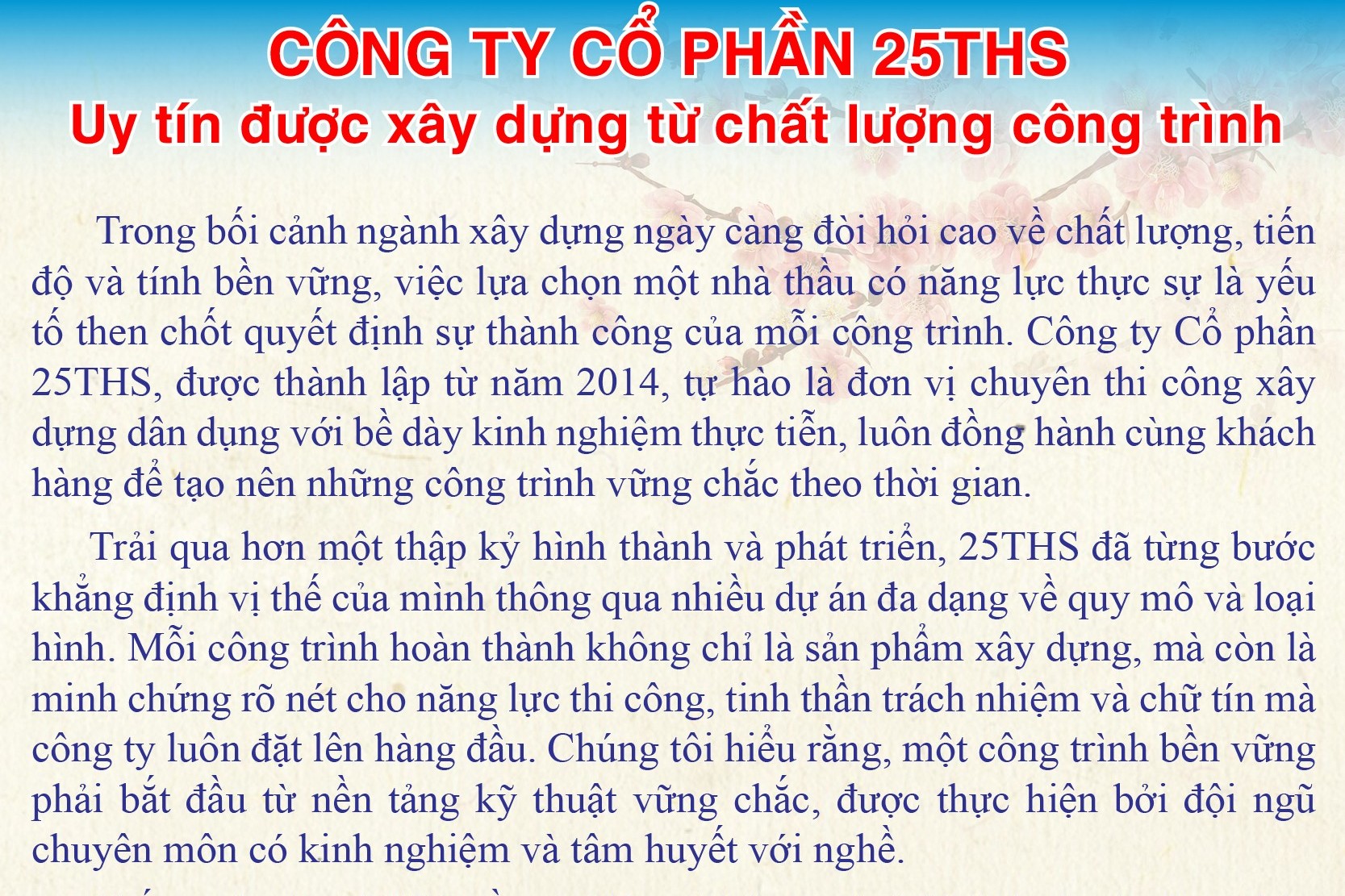 Công ty Cổ phần 25THS - Uy tín được xây dựng từ chất lượng công trình