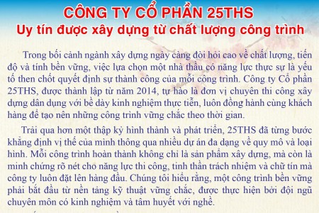 Công ty Cổ phần 25THS - Uy tín được xây dựng từ chất lượng công trình