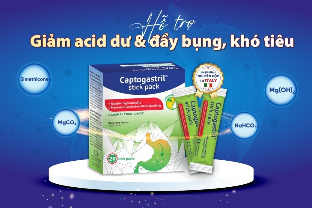 Captogastril - Đột phá công nghệ mới từ Châu Âu trong hỗ trợ giảm acid, đầy hơi, nóng rát dạ dày
