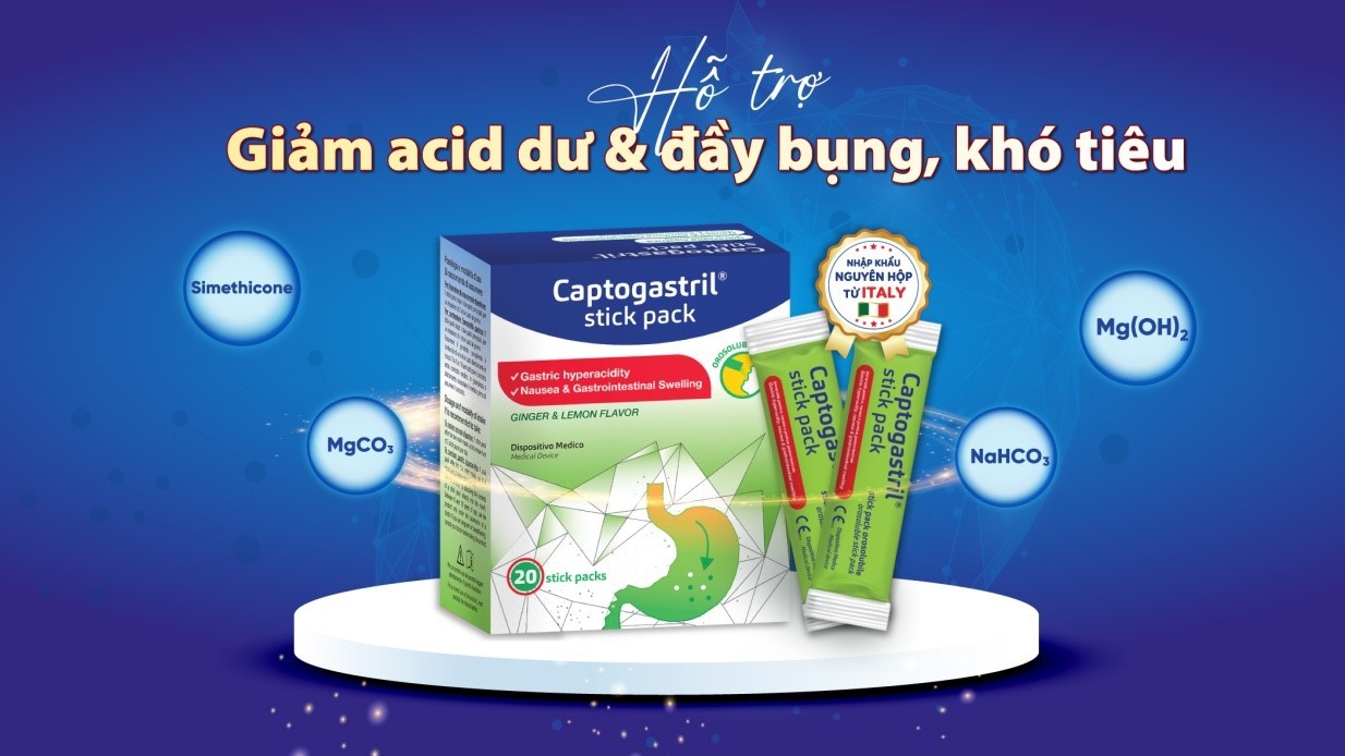 Captogastril - Đột phá công nghệ mới từ Châu Âu trong hỗ trợ giảm acid, đầy hơi, nóng rát dạ dày