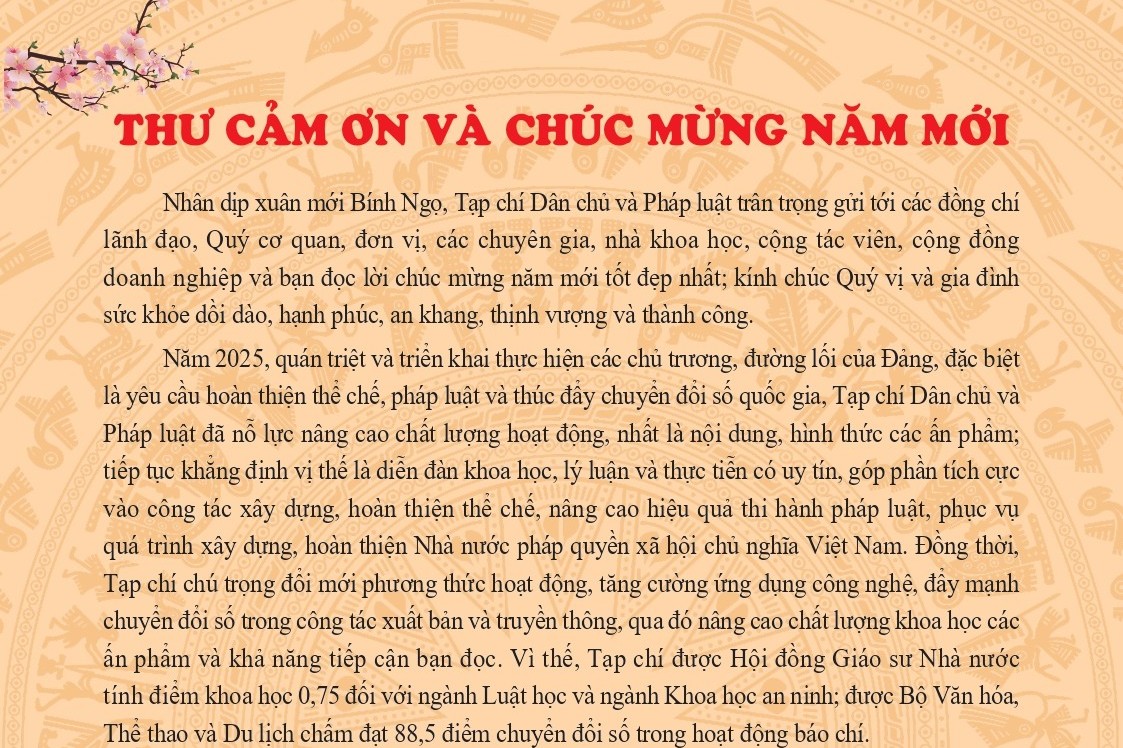 Thư cảm ơn và chúc mừng năm mới của Tạp chí Dân chủ và Pháp luật