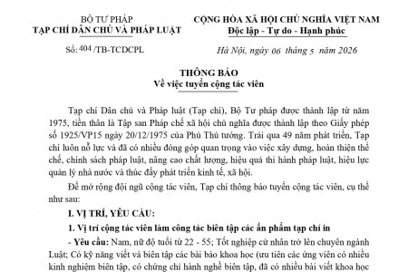 Tạp chí Dân chủ và Pháp luật thông báo về việc tuyển cộng tác viên