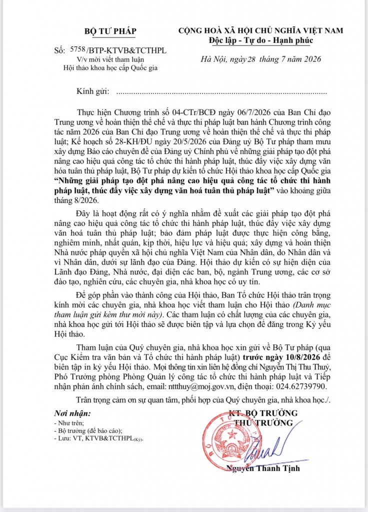 Thư mời viết tham luận Hội thảo khoa học cấp Quốc gia Thư mời viết tham luận Hội thảo khoa học cấp Quốc gia