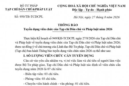 Thông báo Tuyển dụng viên chức của Tạp chí Dân chủ và Pháp luật năm 2026