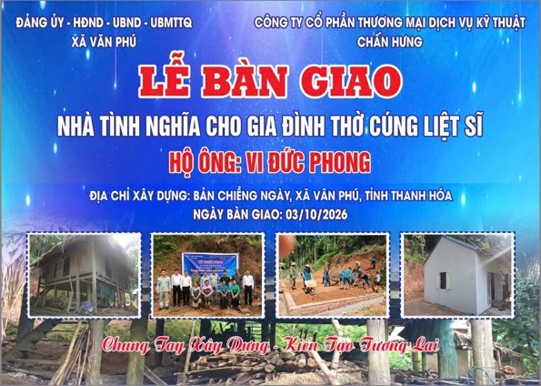 Công ty Chấn Hưng bàn giao nhà tình nghĩa cho gia đình thờ cúng liệt sĩ tại xã Văn Phú, Thanh Hóa