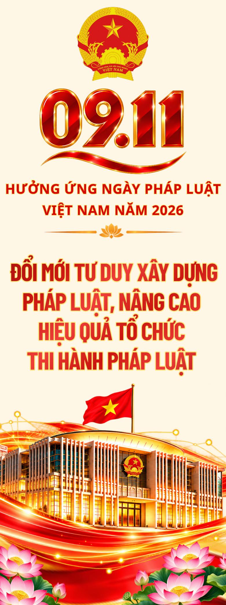 Bộ nhận diện và các khẩu hiệu tuyên truyền hưởng ứng Ngày Pháp luật Việt Nam năm 2026