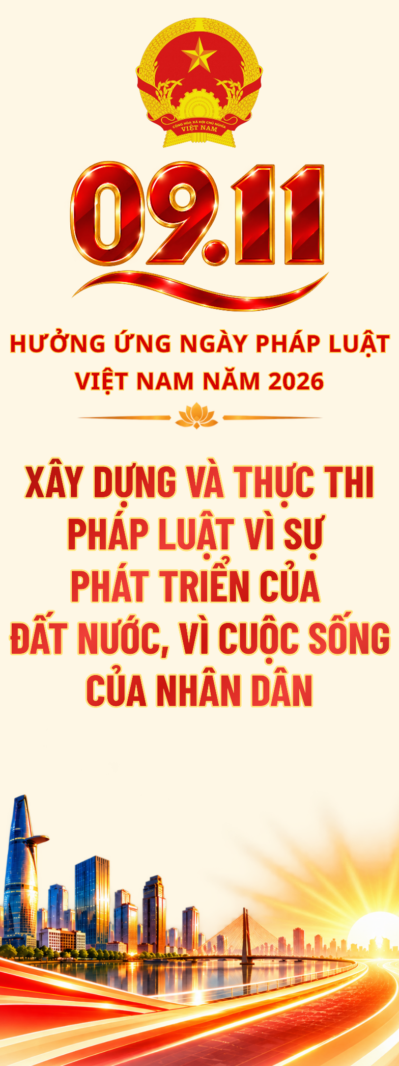 Bộ nhận diện và các khẩu hiệu tuyên truyền hưởng ứng Ngày Pháp luật Việt Nam năm 2026
