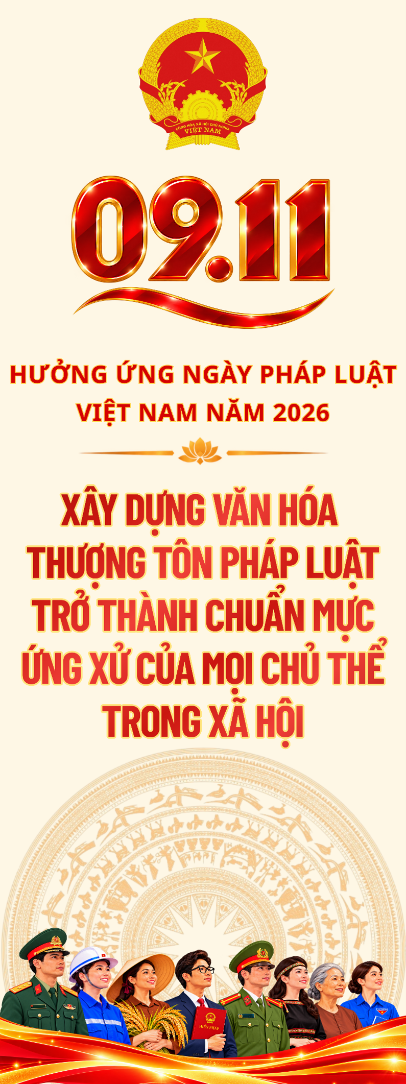 Bộ nhận diện và các khẩu hiệu tuyên truyền hưởng ứng Ngày Pháp luật Việt Nam năm 2026