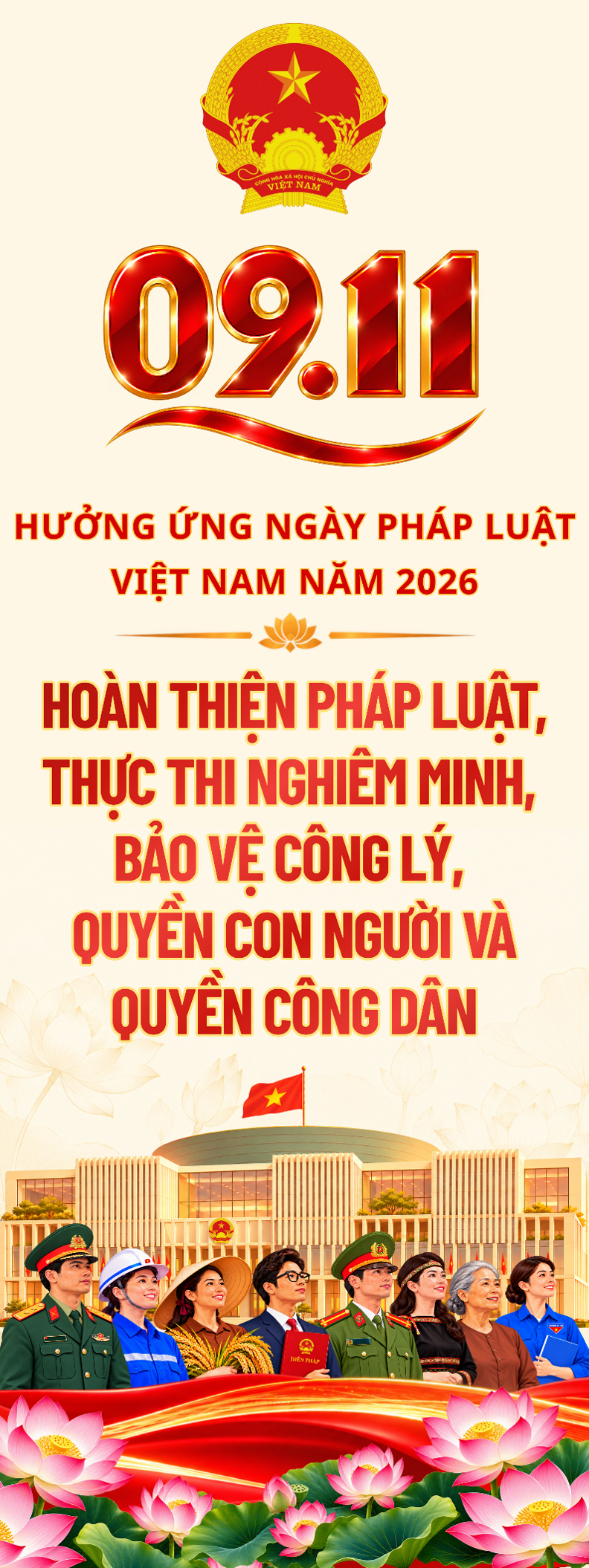 Bộ nhận diện và các khẩu hiệu tuyên truyền hưởng ứng Ngày Pháp luật Việt Nam năm 2026