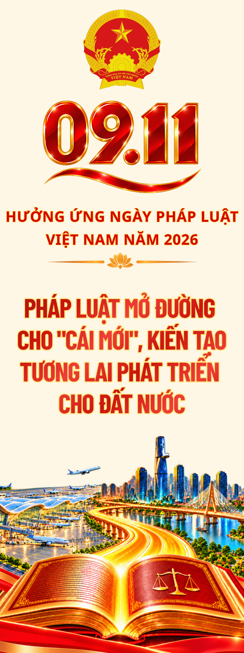 Bộ nhận diện và các khẩu hiệu tuyên truyền hưởng ứng Ngày Pháp luật Việt Nam năm 2026