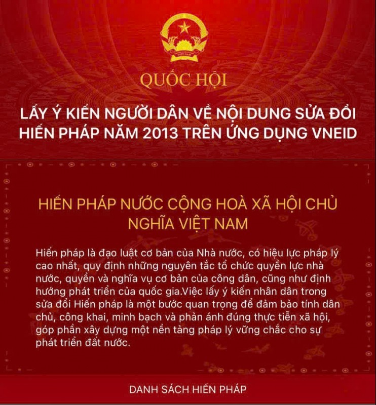 Hướng dẫn thực hiện góp ý sửa đổi, bổ sung một số điều của Hiến pháp trên VNeID