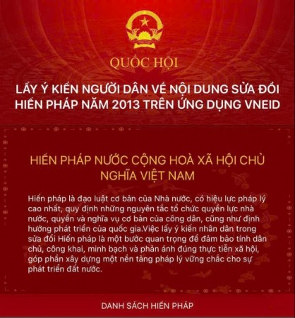 Hướng dẫn thực hiện góp ý sửa đổi, bổ sung một số điều của Hiến pháp trên VNeID