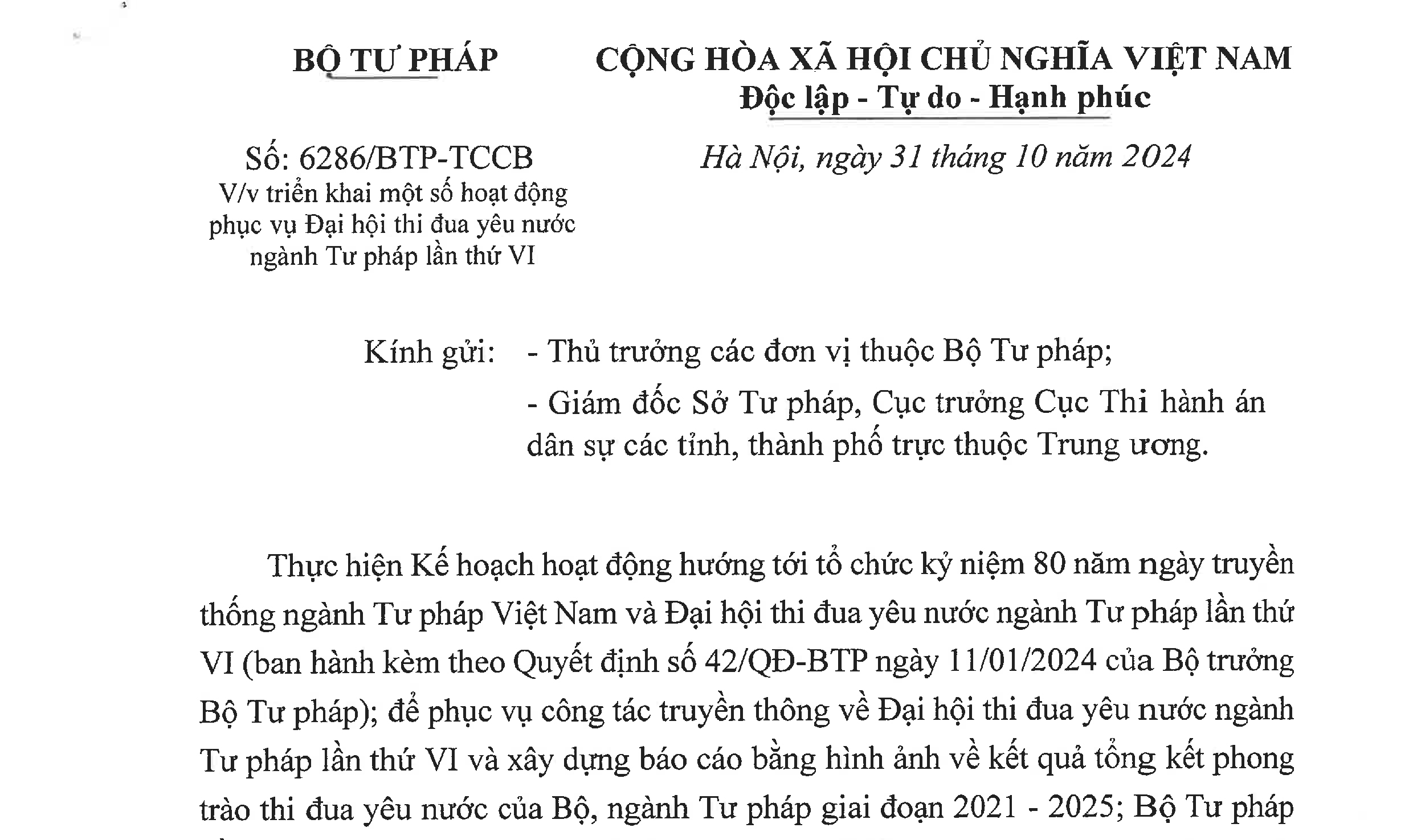 Triển khai một số hoạt động phục vụ Đại hội thi đua yêu nước ngành Tư pháp lần thứ VI