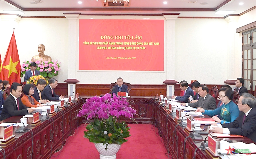 Tổng Bí thư Tô Lâm làm việc với Ban Cán sự Đảng Bộ Tư pháp
